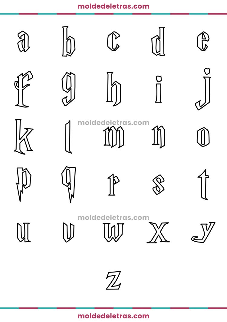 Molde de Letras Estilo Harry Potter Minúsculas em Tamanho Pequeno