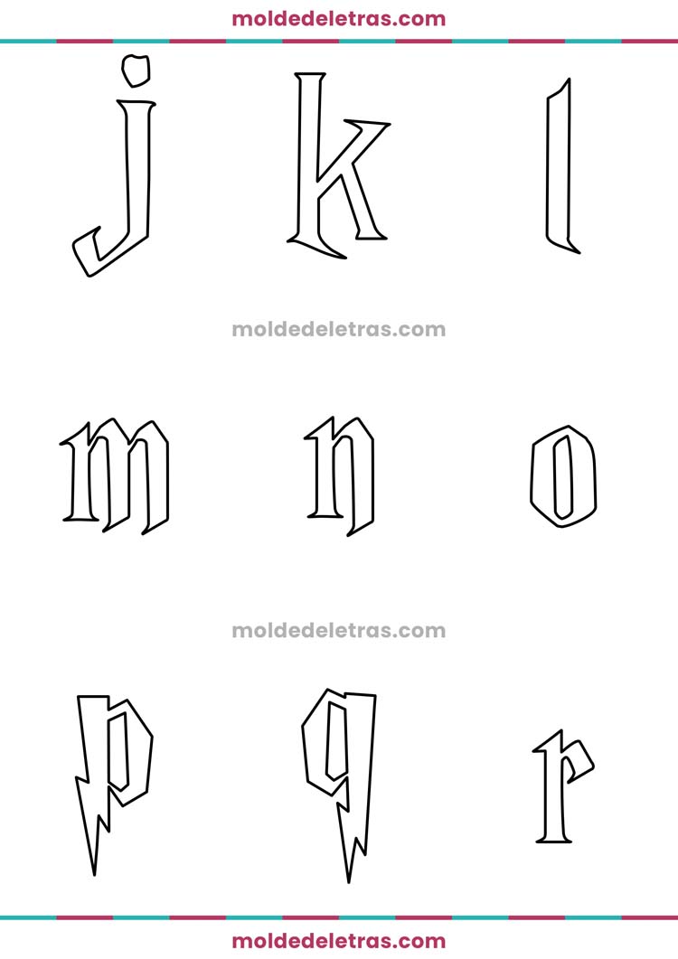 Molde de Letras Estilo Harry Potter Minúsculas em Tamanho Médio