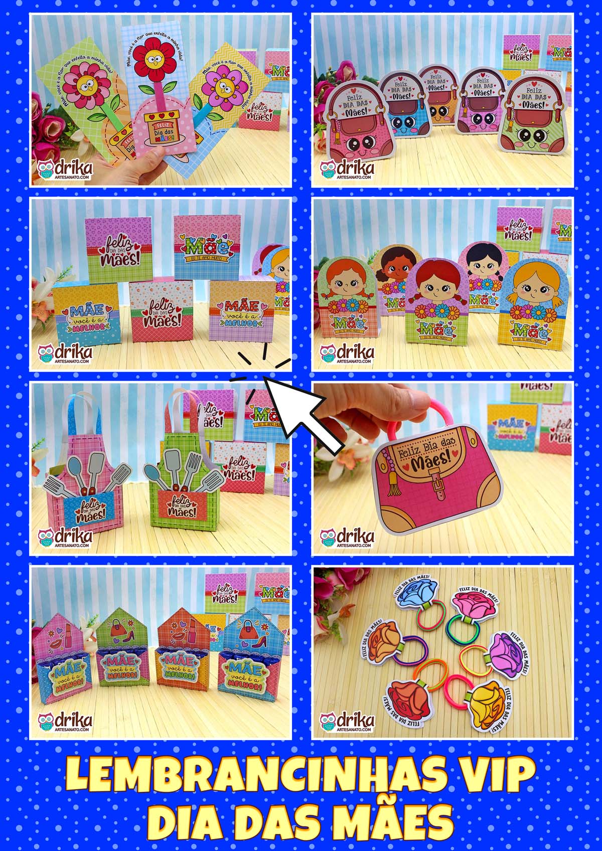 Diversas lembrancinhas de papelaria personalizada para celebrar o Dia das Mães