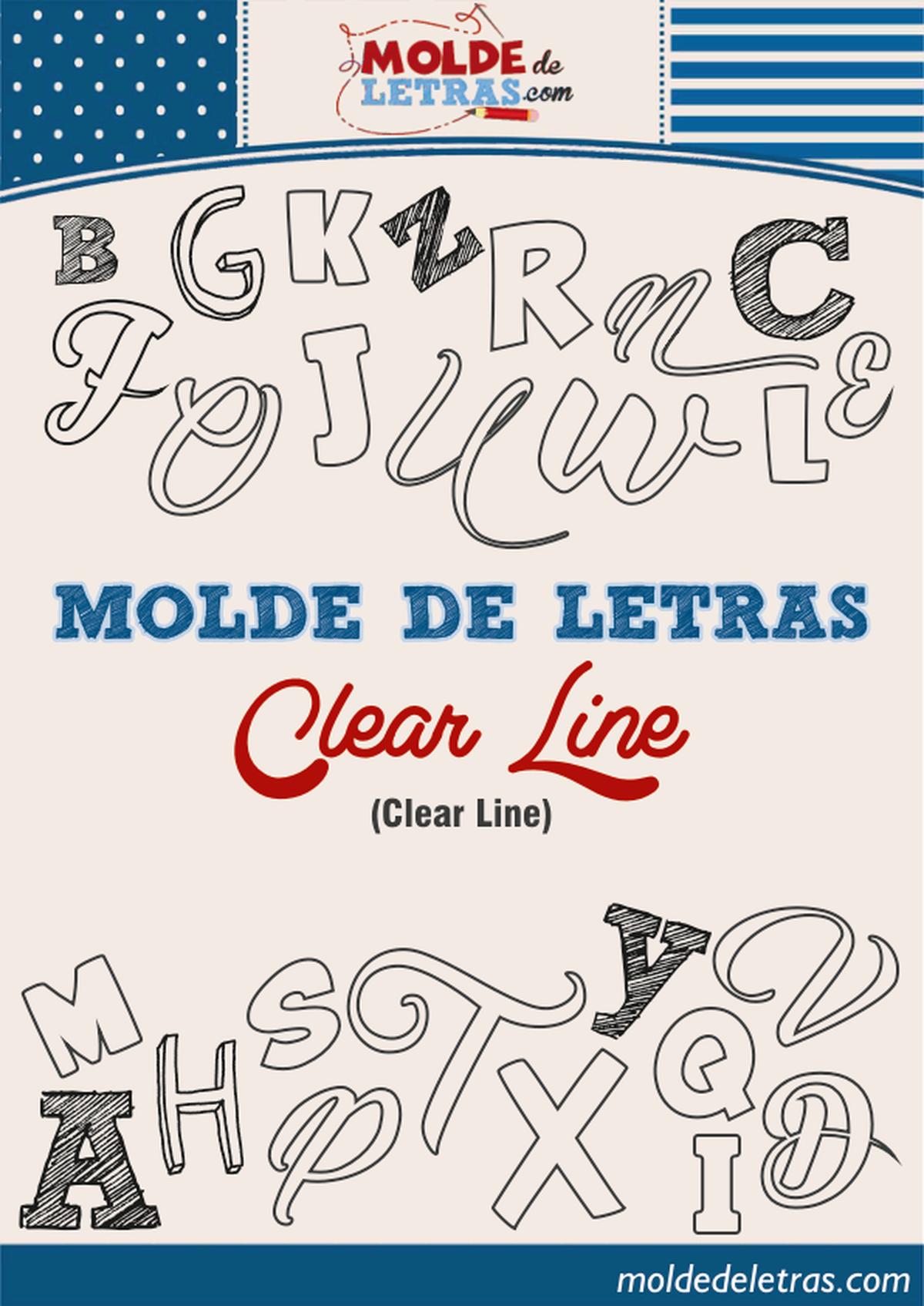 Molde de Letras Cursivas e Números Clear Line para Imprimir