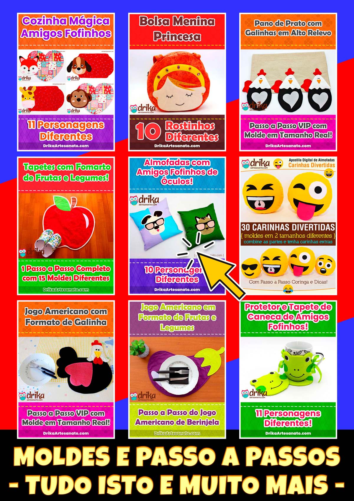 Diversos projetos e centenas de moldes exclusivos em tamanho real, prontos para imprimir e usar imediatamente!