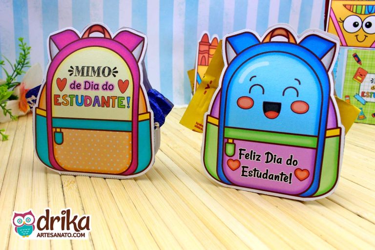 Lembrancinha de Dia do Estudante para Imprimir: Mochila Cute Porta-bombom