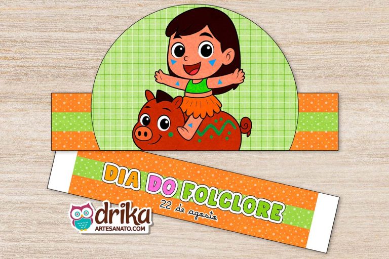 Lembrancinha de Dia do Folclore para Imprimir: Coroa de Personagens Cute