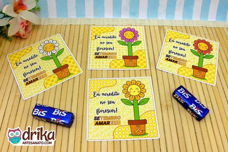 Lembrancinha do Setembro Amarelo para Imprimir: Cartão Porta-bis de Flor