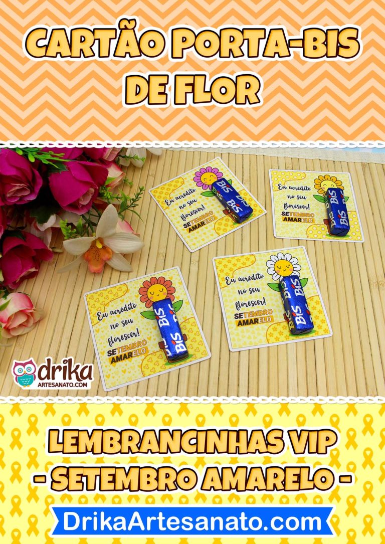 Lembrancinha do Setembro Amarelo para Imprimir: Cartão Porta-bis de Flor