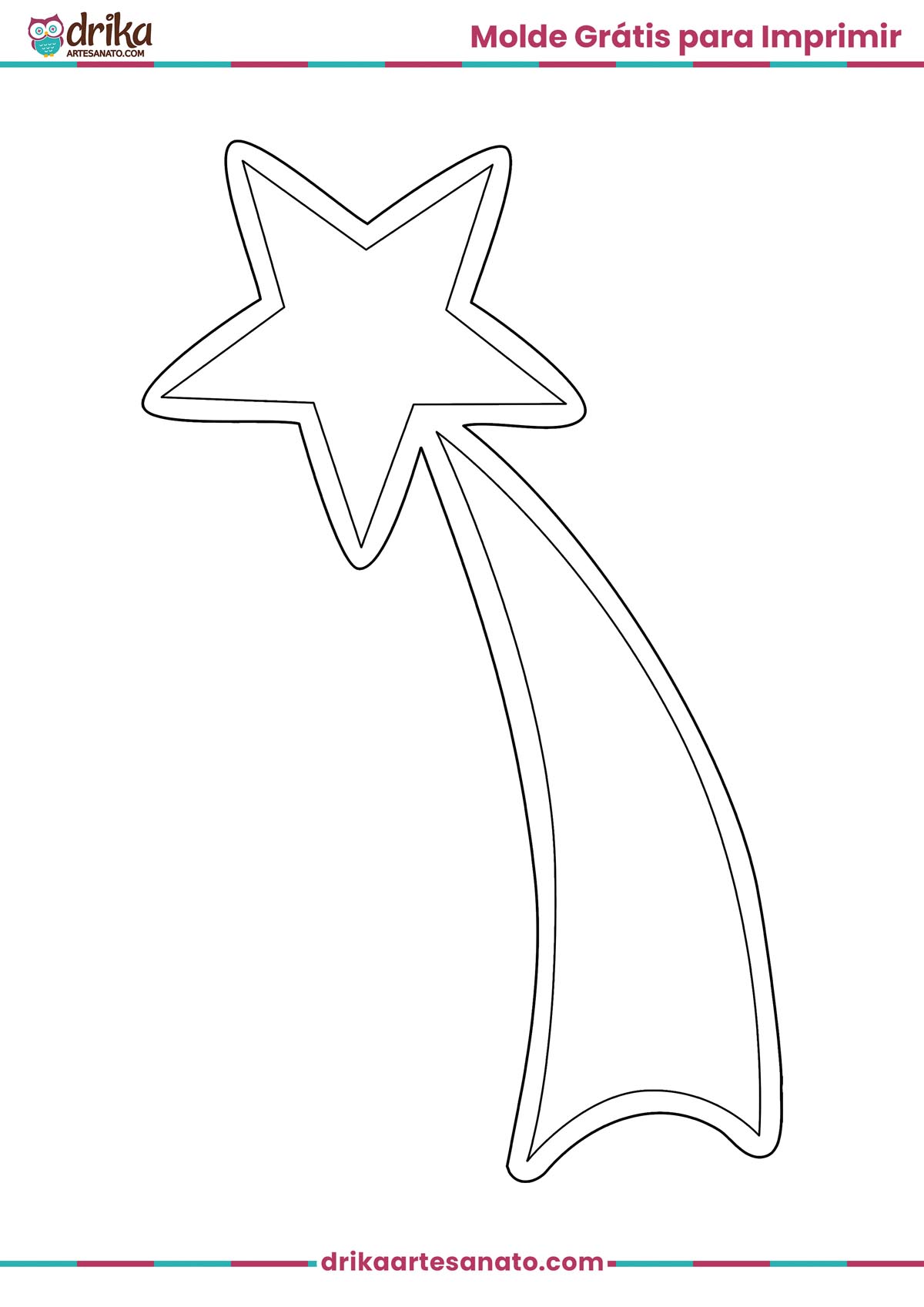 Molde de estrela cadente grande em preto e branco com contorno para imprimir em folha A4