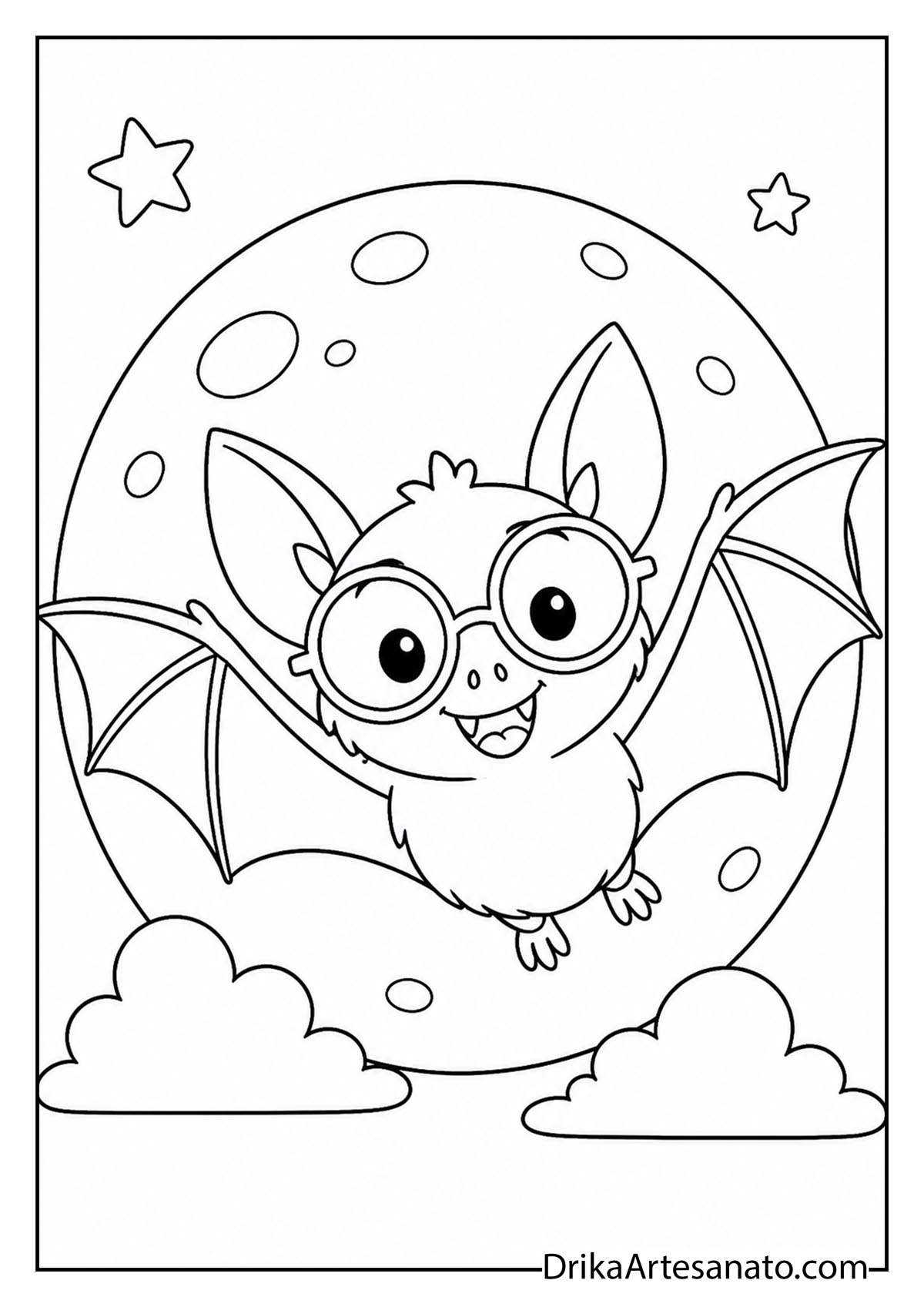Smart little bat wearing big round eyeglasses coloring sheet