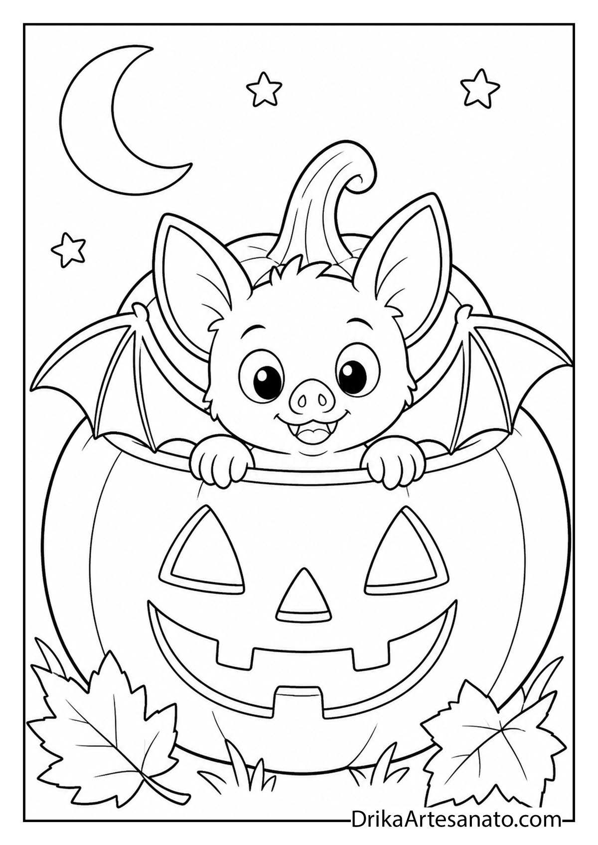 Cute bat popping out from inside a carved pumpkin coloring page