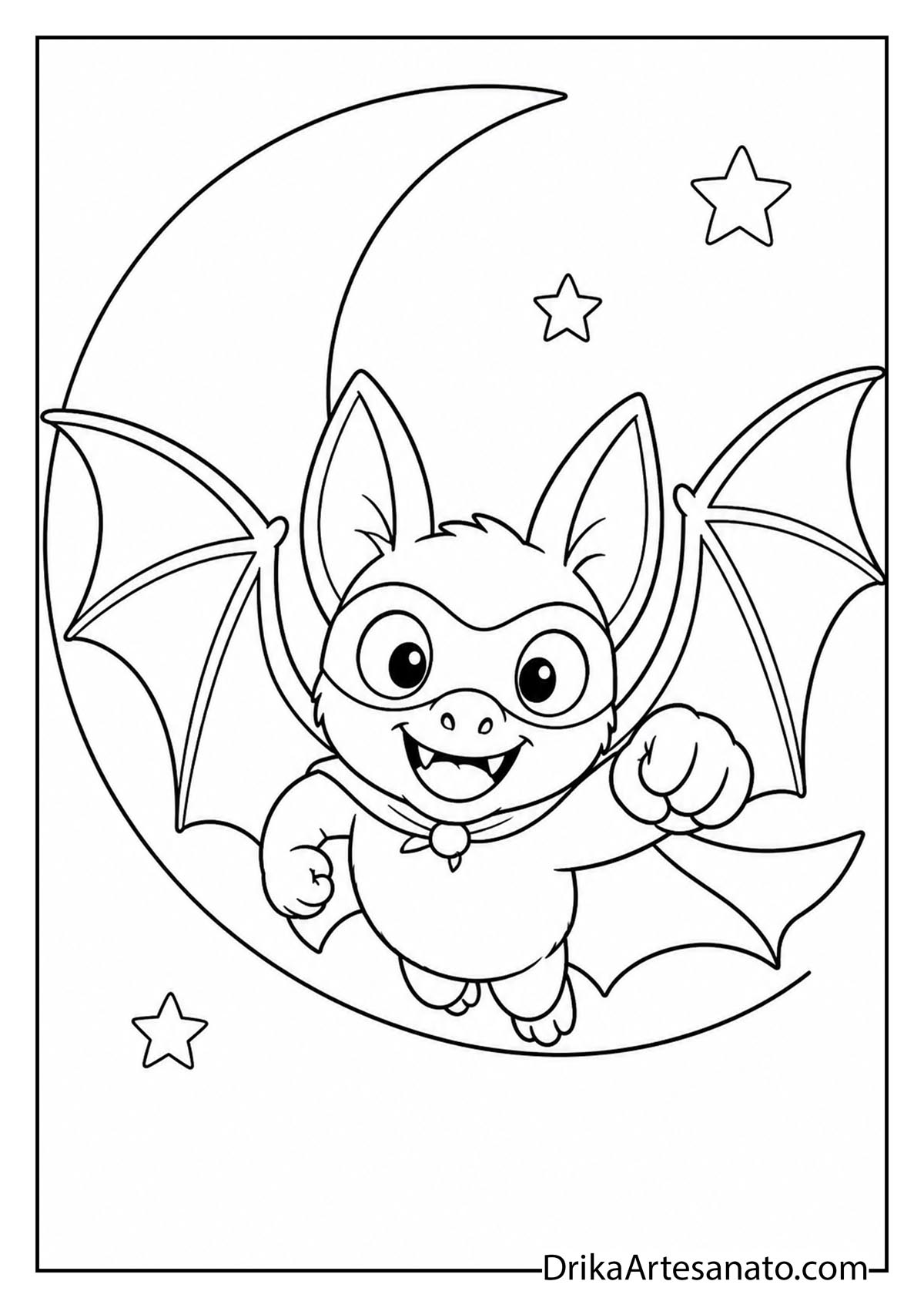 Heroic bat wearing a superhero mask and cape flying coloring page