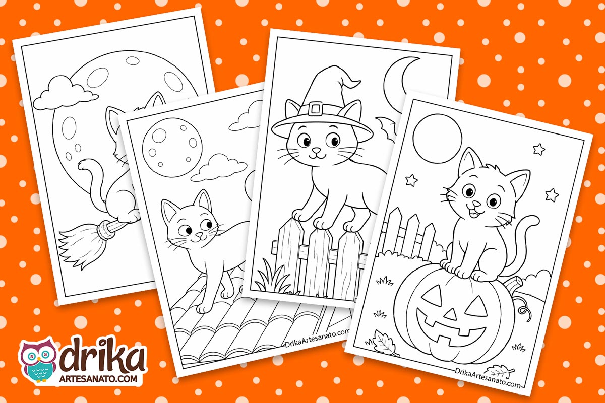 Black Cat and Halloween Moon Coloring Pages for Kids (25 Free Printables)