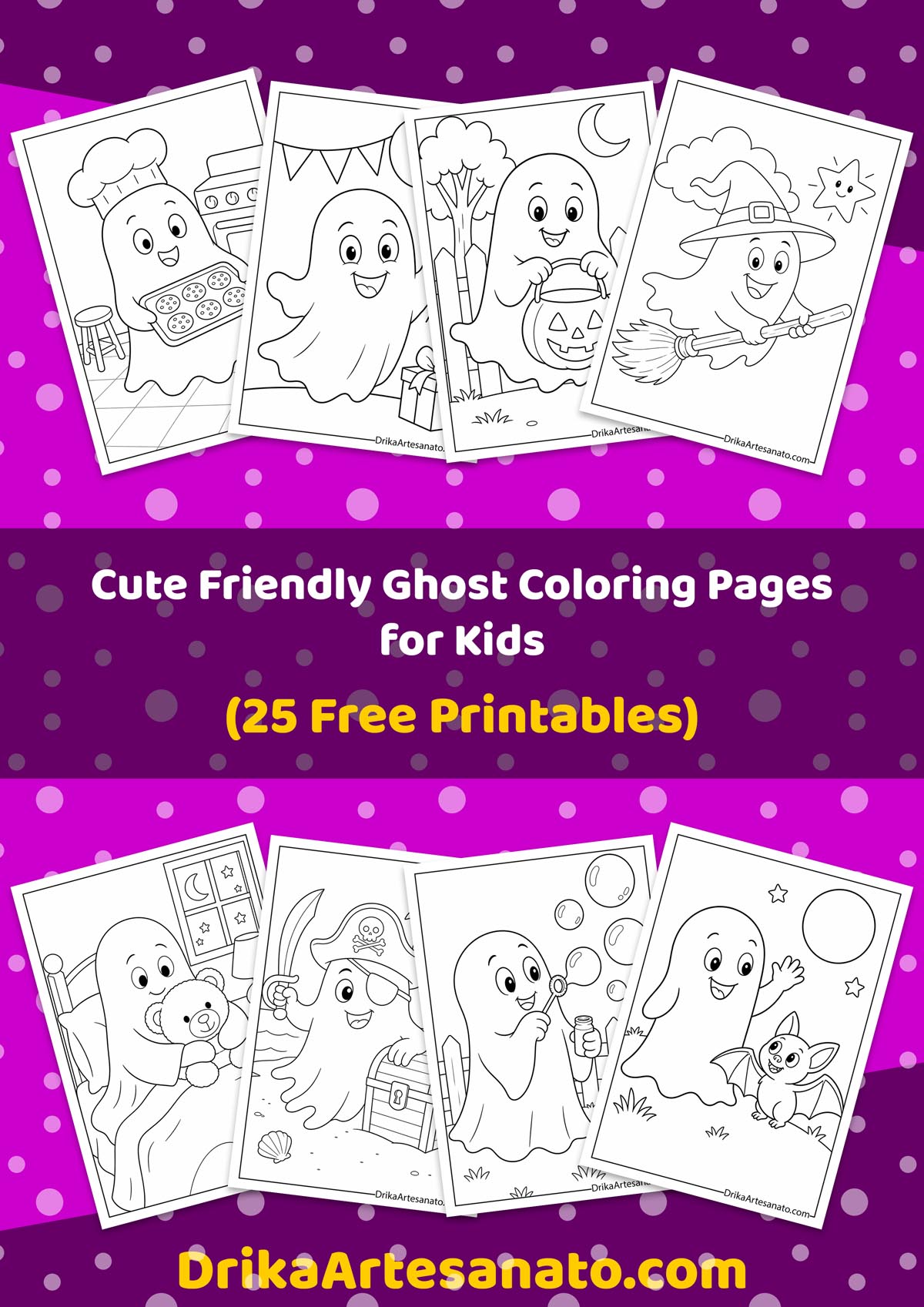 Collection of cute friendly ghost coloring pages for kids printable set preview