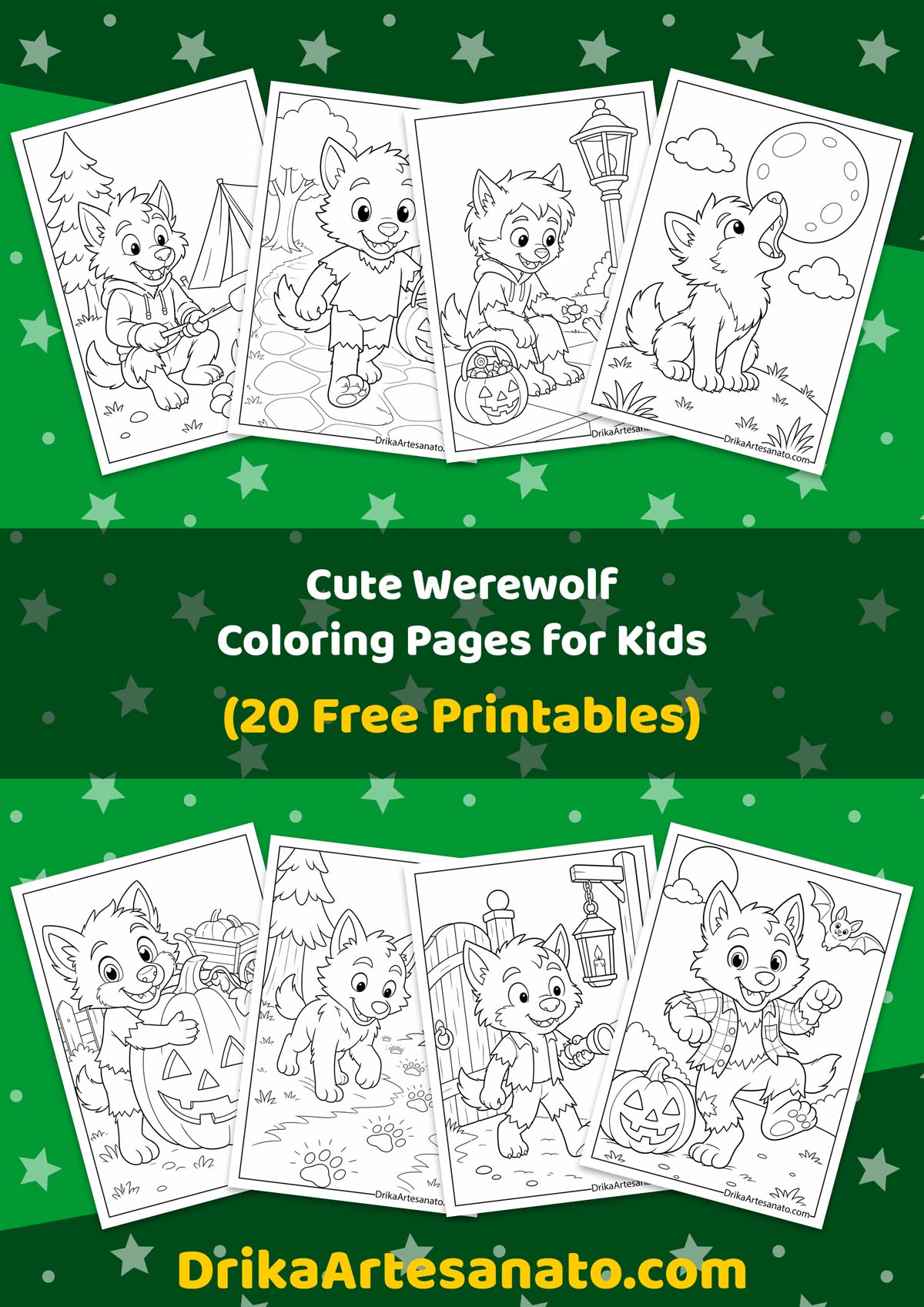 Cute Werewolf Coloring Pages for Kids printable collection cover sheet