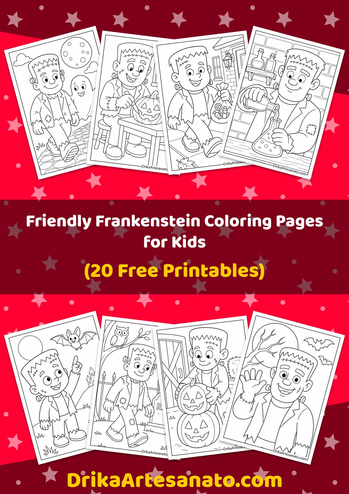 Printable collection of friendly Frankenstein monster coloring pages for kids