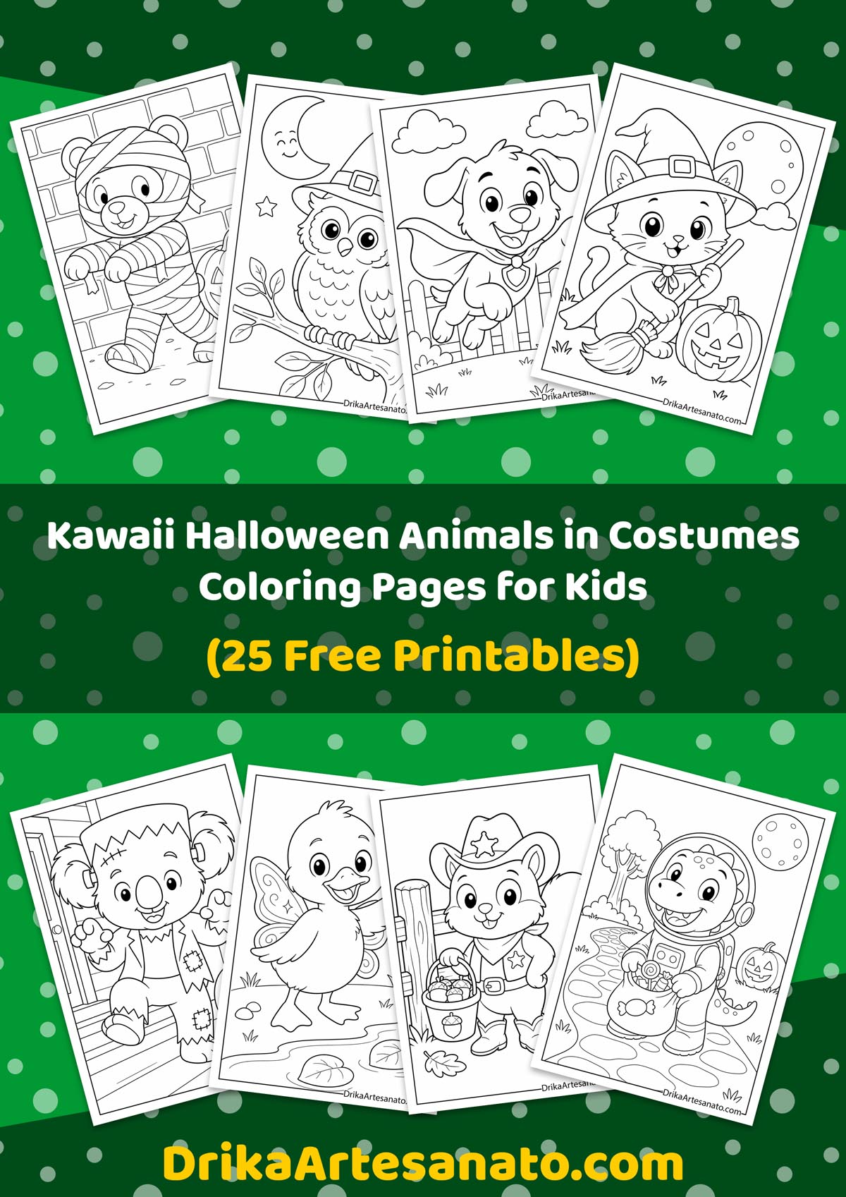 Collection of kawaii Halloween animal costume coloring pages printable preview