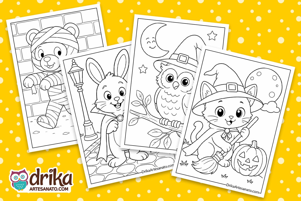 Kawaii Halloween Animals in Costumes Coloring Pages for Kids (25 Free Printables)